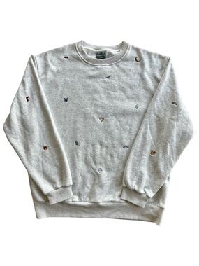 Mojo Provo Taylor Swift Embroidered Charm Eras Gray Sweater Swifties Crew Neck